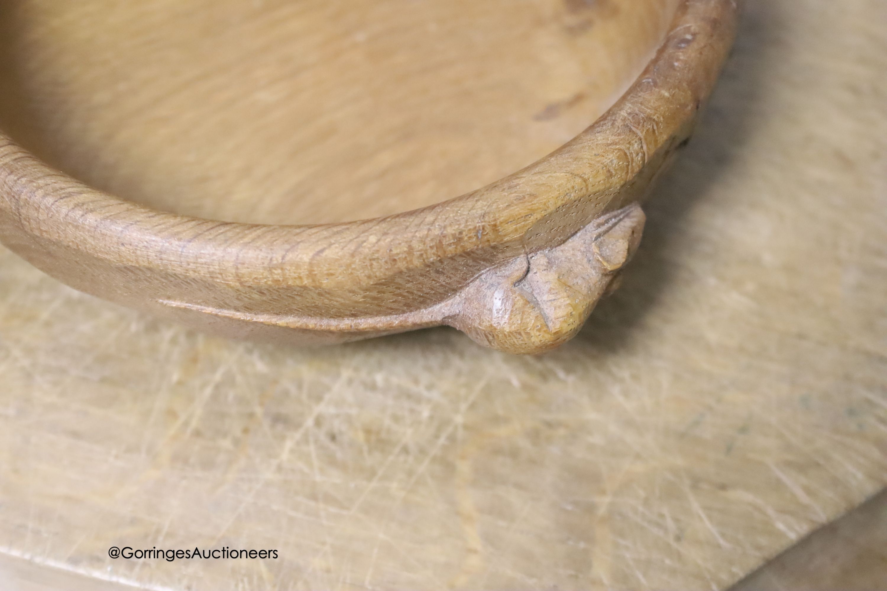 A Mouseman octagonal cheese board, 30cm, and a small Mouseman bowl, 15cm